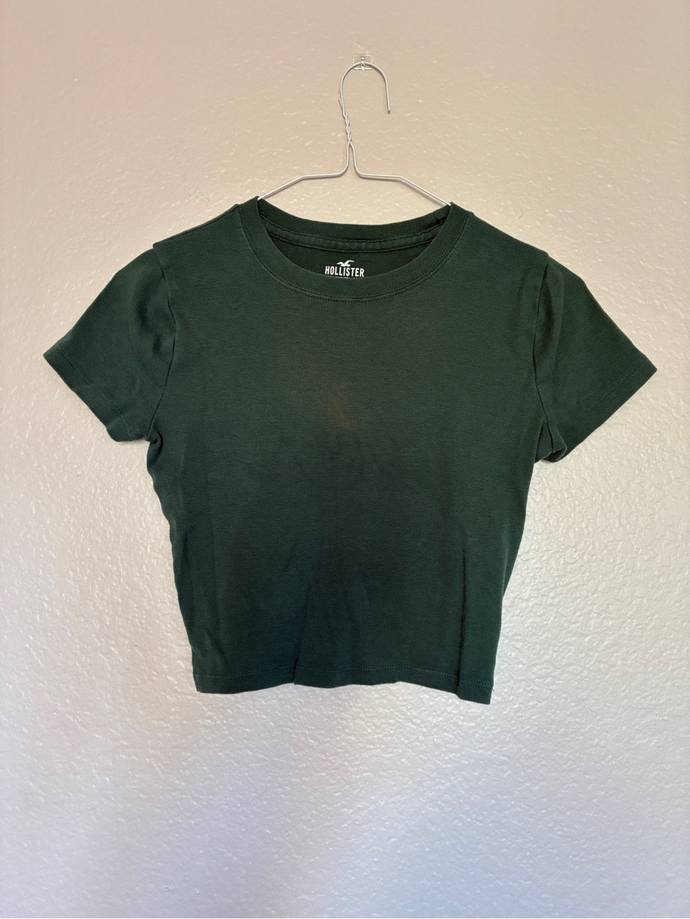 Hollister 100% Cotton Women's Dark Forest Green Crewneck Baby Tee XS Y2K 2000s